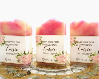 Pink Floral Soap Favors: Bridal Shower Favor, Baby Shower, Custom Designs, Personalized