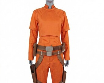 Sabine Wren Cosplay Costume | Star Wars Mandalorian Ahsoka Inspired 3-Piece Flight Suit with Leather Belt | Custom Orange Cosplay Outfit