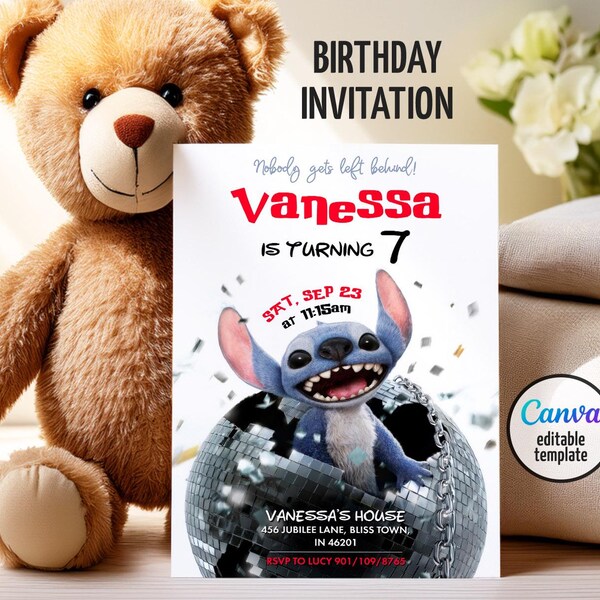 Lilo and Stitch Printable Editable Invitation, Stitch movie party Invite, Stitch Birthday digital Invite template, girl birthday, boy bday