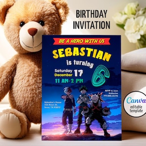 Anime invitation, printable editable Manga birthday invite, birthday party invitation digital template, teens birthday party