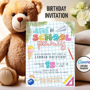 Invitation à une fête de fin d'école, invitation à une fête à la piscine école sortie, fête d'été d'adieu à l'école et bonjour, invitation de sucettes glacées, fête d'été, invitation de crème glacée