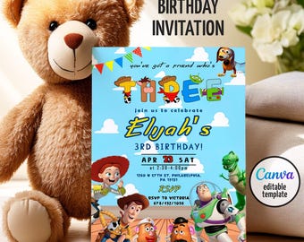 Toy story woody invitation, 3rd bday to infinity beyond Editable invitation, Printable birthday Toy story invite, boy girl birthday invite