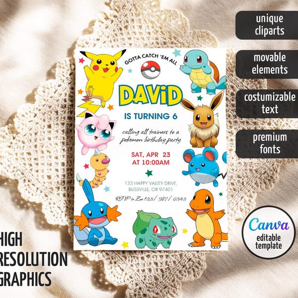 Printable Birthday Invitation, b-day invite, editable invitation, anime birthday invite, Instant Download