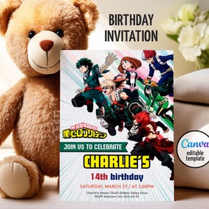 Anime invitation, printable editable Manga birthday invite, birthday party invitation digital template, teens birthday party