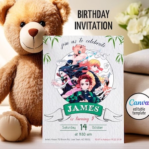 Anime invitation, printable editable Manga birthday invite, birthday party invitation digital template, teens birthday party