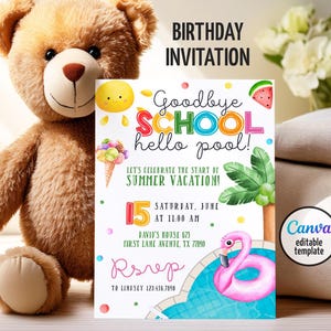 End of School Party Invitation, Schools Out Pool Party Invite,Goodbye school hello summer Party,Popsicle invite,Summer Party,Icecream invite