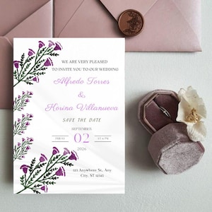Minimalist Purple Wedding Invitation Template • Digital Save The Date • Editable Canva File • Fall  Wedding Invite • Groom Bride • Autumn