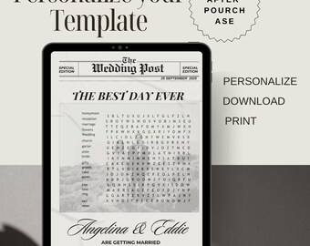 Editable Wedding Word Search Game: Newspaper Style (Canva Template)