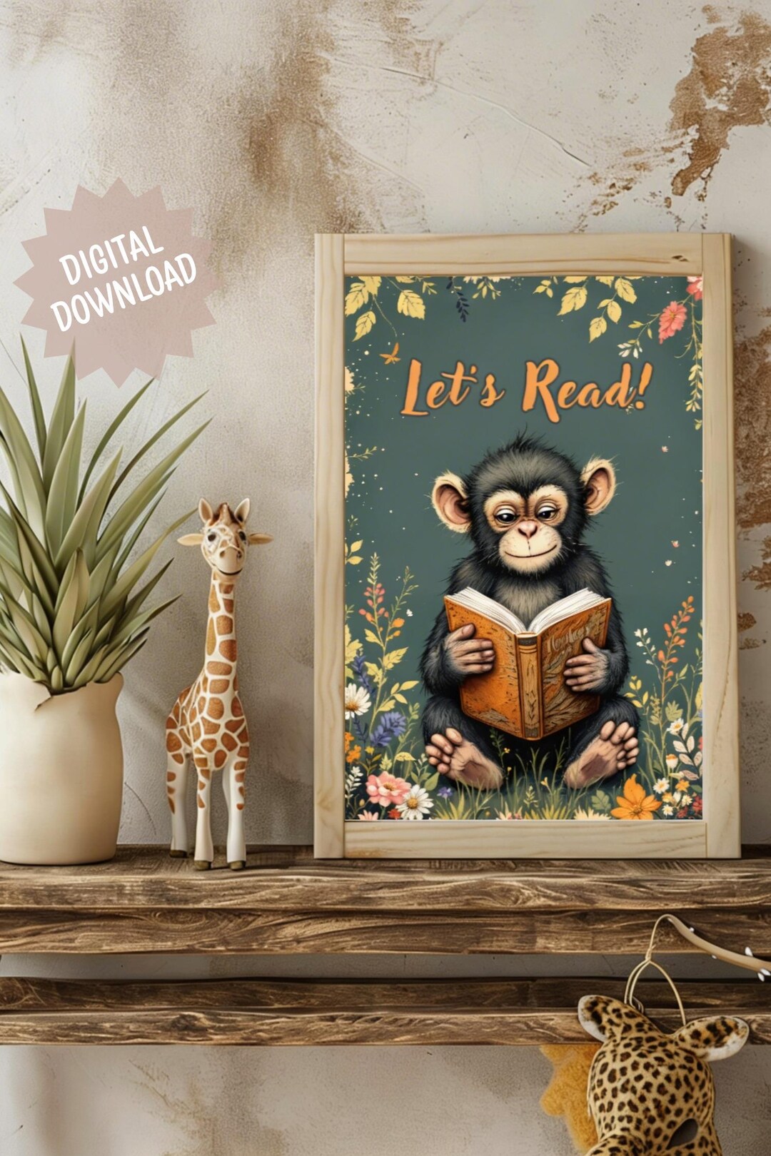 Let's Read Poster.pdf Let’s Read Poster Printable, Kids Reading Wall Art, Monkey Reading ...