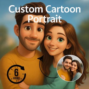 Custom Couple Portrait in Pixar Style | Digital Art from Your Photo | Personalized Cartoon Gift - 6 Hour Delivery