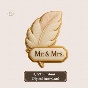 Feather Cookie Cutter STL | Boho Wedding Cookie Cutter | Royal Icing Projector PNG Template | Fall & Elegant Plaque Design