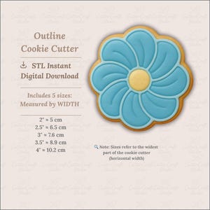 STL Blue Flower Cookie Cutter – Outline Floral Cookie Cutter, 5 Sizes | 3D Printable STL for Spring, Wedding, Boho Bakes