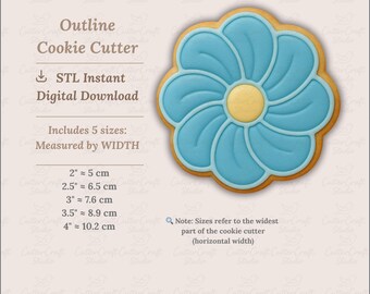 Whimsical Flower Cookie Cutter STL File: 5 Sizes (Projector friendly , PNG+JPG Included)
