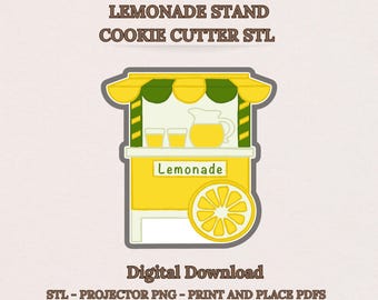 Lemonade Stand Cookie Cutter STL, Lemon Theme, Main Squeeze Baby Shower, 8 Sizes, Projector PNG, PDF Templates, Digital Download