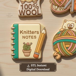 Knitters Notes Cookie Cutter STL | Craft Notebook Design | Royal Icing Projector PNG Template | Cozy Hobby Maker