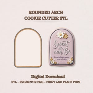 Cortador de galletas con arco redondeado STL / Placa de texto / Diseño PNG de proyector de regalo, descarga digital