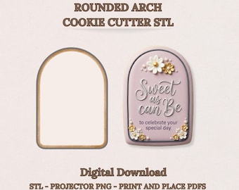 Cortador de galletas con arco redondeado STL / Placa de texto / Diseño PNG de proyector de regalo, descarga digital