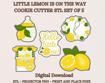 A Little Cutie/Lemon Baby Shower Cookie Cutter STL Set of 5 - Digital Download for 3D Printing, Lemonade Stand, Hello Little One, STL Bundle