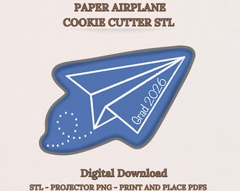 Paper Airplane Cookie Cutter STL, Love Note Wedding, Baby Shower, Travel Adventure Cookies, Projector PNG and PDF Template, Digital Download