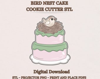 Bird Nest Cake Cookie Cutter STL - Little Bird First Birthday & Boho Baby Shower, 8 Sizes, Projector PNG, PDF Templates, Digital Download