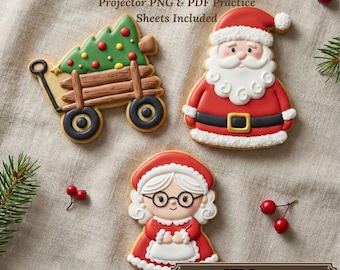 Christmas Cookie Cutter Set, Mr Santa and Mrs Claus Outline STL, Gingerbread Cookie Stencil, Projector PNG, Royal Icing Transfer Sheet PDF