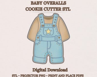 Baby Overalls Cookie Cutter STL, Denim Latzhose, Babyparty Erster Geburtstag, Projector PNG und PDF-Vorlagen, digitaler Download