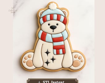 Polar Bear Cookie Cutter STL | Winter Bear Christmas Cutter | Royal Icing Projector PNG Template | Holiday Cookie Design