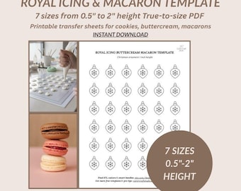 Christmas Ornament for Royal Icing & Macaron Template PDF | Buttercream Transfer Sheet | 7 Sizes 0.5"-2" | Instant Download
