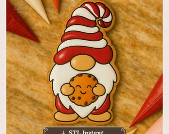Christmas Gnome Cookie Cutter STL | Holiday Gnome Cookie Design | Royal Icing Projector PNG Template | Winter Baking Digital File