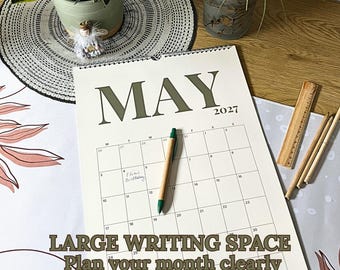 Wall Calendar July 2026 - June 2027, Large Minimalist Blank Grid Planner, Big Writing Space, Family, Office, Neutral Aesthetic