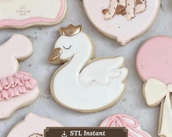 Cortador de galletas de cisne (archivo STL): elegante silueta de ave, 5 tamaños (descarga digital imprimible en 3D). Compatible con proyectores y glaseado real.