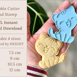 STL Cute Kitty Cookie Cutter + Stamp Digital File, Instant Download, STL Cookie Cutter File 4 sizes