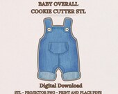 Baby Overall Cookie Cutter STL | Denim Dungarees Cookie Template & Projector File | Baby Shower First Birthday DIY, Digital Download