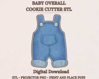 Baby Overall Cookie Cutter STL | Denim Dungarees Cookie Template & Projector File | Baby Shower First Birthday DIY, Digital Download