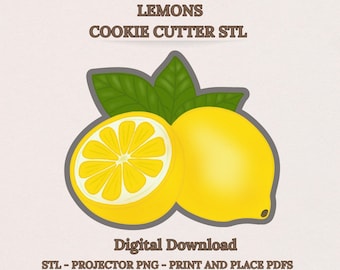 Lemon Duo Cookie Cutter STL, Amalfi Coast Lemon Theme Shower, 8 Sizes, Projector PNG, PDF Templates, Digital Download