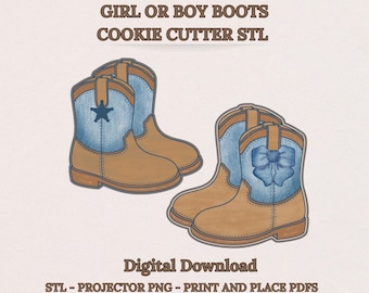 Baby-Boots-Ausstechform STL mit Bogen und Stern, Projekter PNG und PDF-Vorlagen, digitaler Download
