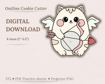 Cupid Cat Cookie Cutter STL Bundle for 3D Printing - Valentine's Day Kitty with Heart & Arrow