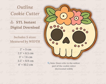 Sugar Skull Cookie Cutter STL – Day of the Dead Outline for Royal Icing & Projector (5 Sizes + PNG)