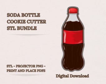 Cortador de galletas de botella de refresco (archivo STL, 8 tamaños), proyector PNG, plantilla PDF imprimible, comida rápida 3D, descarga digital