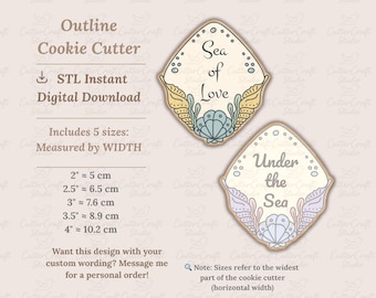 Sea of Love / Under the Sea Cookie Cutter STL | Ocean & Beach Plaque Outline with Bonus PNGs for Royal Icing Piping (5 Sizes)
