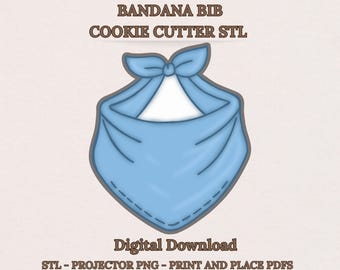 Bandana Bib Cookie Cutter STL, Cowboy Birthday, Farm Animals, Baby Shower Theme, 8 Sizes, Projector PNG, PDF Templates, Digital Download