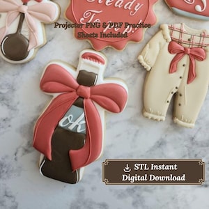 Soda Bottle Cookie Cutter STL | Retro Cola Bottle With Bow | Ready To Pop Baby Shower & Valentine Cookies + Projector PNG Digital Download