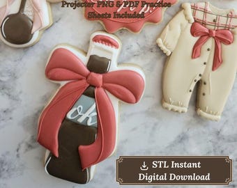 Cortador de galletas de botella de refresco STL / Botella de cola retro con lazo / Galletas listas para usar para baby shower y San Valentín + Proyector PNG Descarga digital