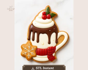Hot Cocoa Mug Cookie Cutter STL | Christmas Coffee Cup STL File | Royal Icing Projector PNG Included | Cozy Winter Cookie Design