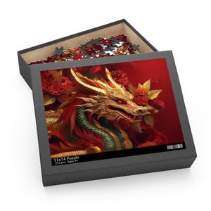 Puzzle Złoty Smok - 120, 252, 500 elementów | Idealny prezent dla miłośników puzzli, dekoracja domu, rozrywka dla rodziny, sztuka o tematyce smoków.