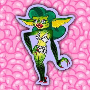 Greta Gremlin Pin-Up sticker // approx 4&quot; glossy vinyl sticker // waterproof sticker //