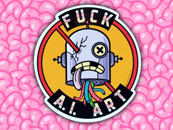 Fuck A.I. Art robot sticker // approx 3" glossy vinyl sticker // waterproof sticker //