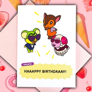 Carte d'anniversaire Animal Crossing Surprise Party // série ACNH // 5 x 7 po.