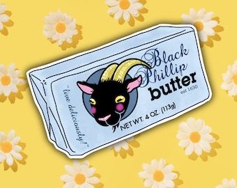 Black Phillip -brand Butter sticker // approx 3.5" glossy vinyl sticker // waterproof sticker //