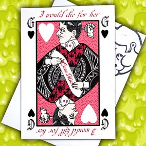 Carte Gomez Addams t'aime // série de cartes d'horreur pour la Saint-Valentin // Je mourrais pour elle/Je tuerais pour elle